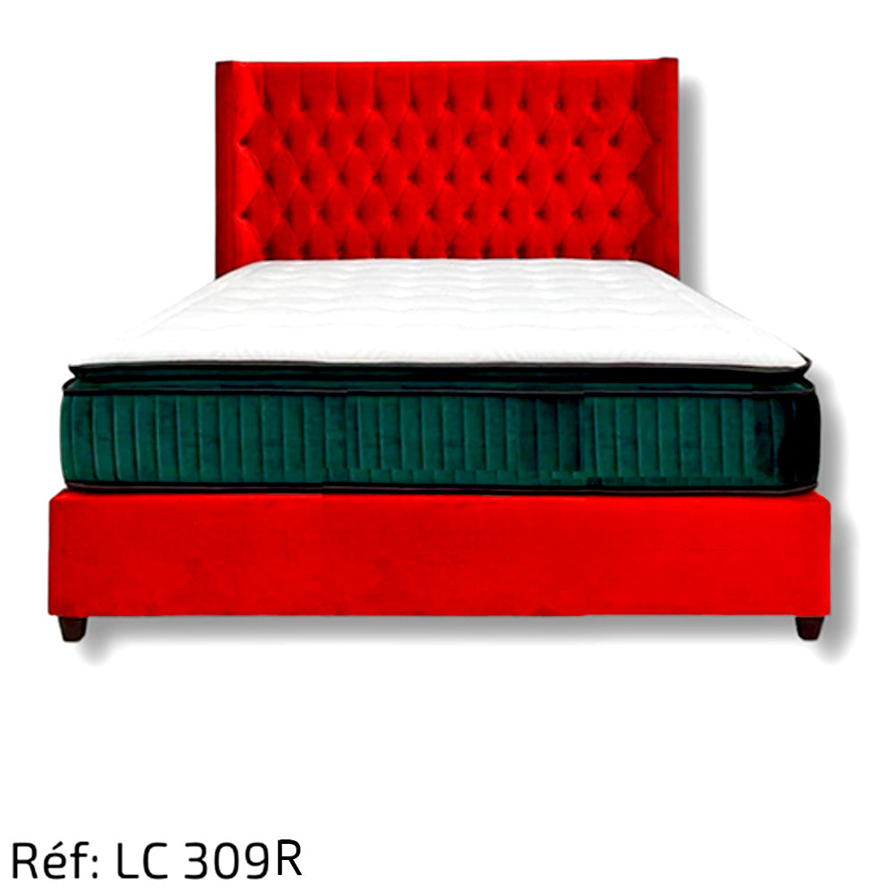 Lit Capitonné Tissu Anti-taches Haute Qualité Rouge