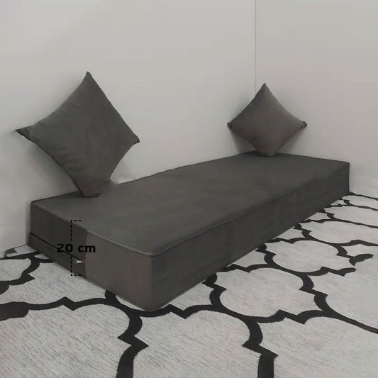 Matelas Mousse Avec 2 Coussins Hauteur 20 cm Tissu Anti Tâche gris