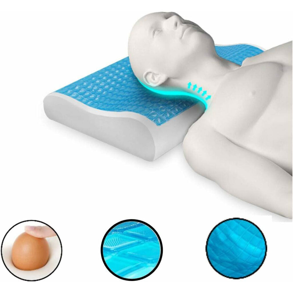 Oreiller Ergonomique Courbée Viscogel en Mousse à Mémoire de Forme et Gel Ultra Rafraîchissant