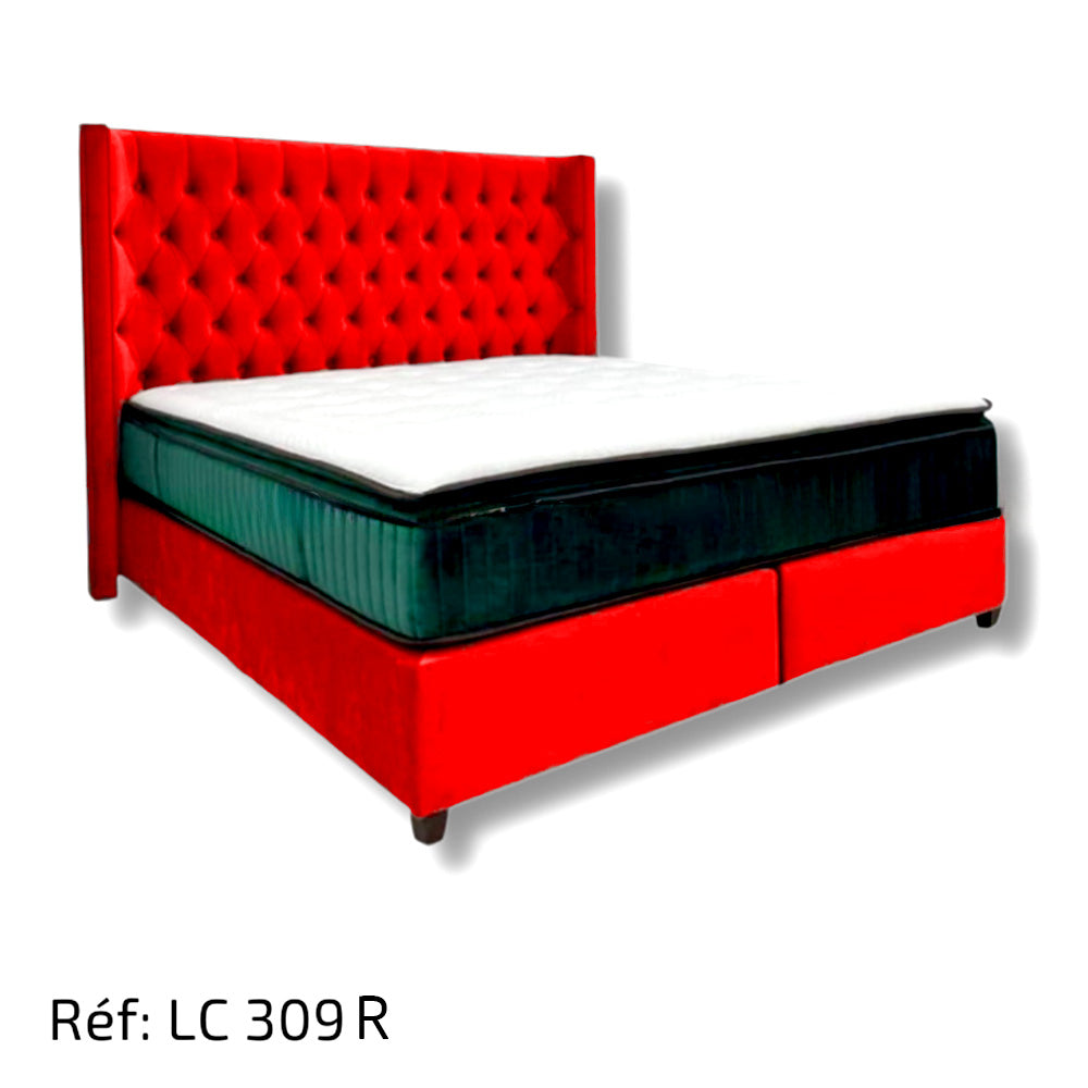 Lit Capitonné Tissu Anti-taches Haute Qualité Rouge