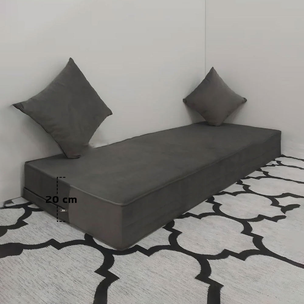 Matelas Mousse Avec 2 Coussins Hauteur 20 cm Tissu Anti Tâche gris
