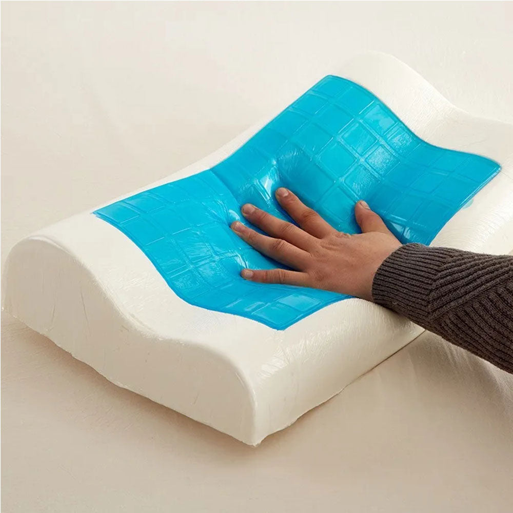 Oreiller Ergonomique Courbée Viscogel en Mousse à Mémoire de Forme et Gel Ultra Rafraîchissant