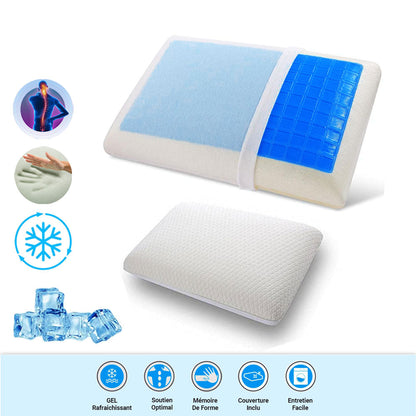 Oreiller Viscogel en Mousse à Mémoire de Forme et Gel Ultra Rafraîchissant 70 X 50 cm