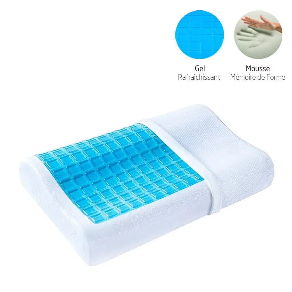 Oreiller ViscoKing Gell Orthopédique en Mousse à Mémoire et Gel Rafraîchissant