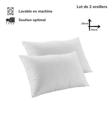 Lot de 2 Oreillers Orthopédiques Top Qualité Lavable 70x50cm