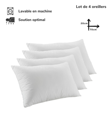 Lot de 4 Oreillers Orthopédiques Top Qualité Lavable 70x50cm
