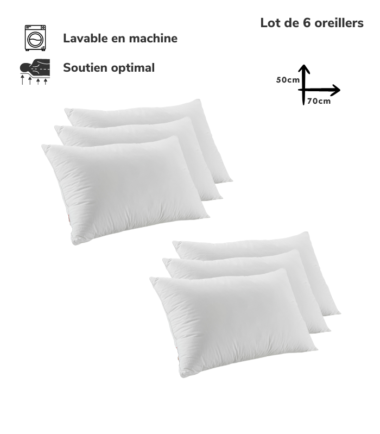 Lot de 6 Oreillers Orthopédiques Top Qualité Lavable 70x50cm