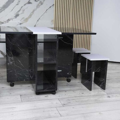 Table Pliable Multifonctionnelle Avec 4 Chaises Marbré