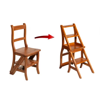 Chaise Escabeau en Bois Massif Naturel