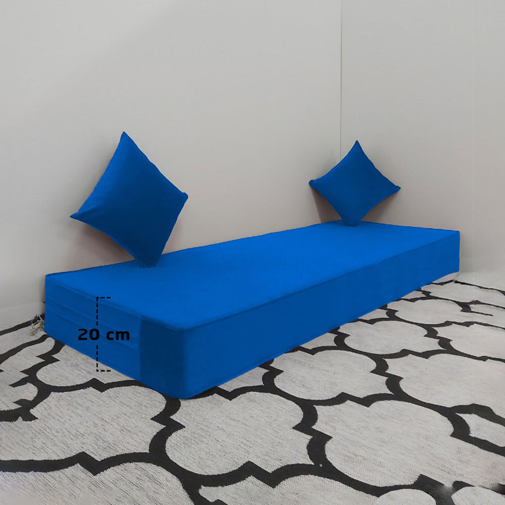 Matelas Mousse Avec 2 Coussins Hauteur 20 cm Tissu Anti Tâche bleu