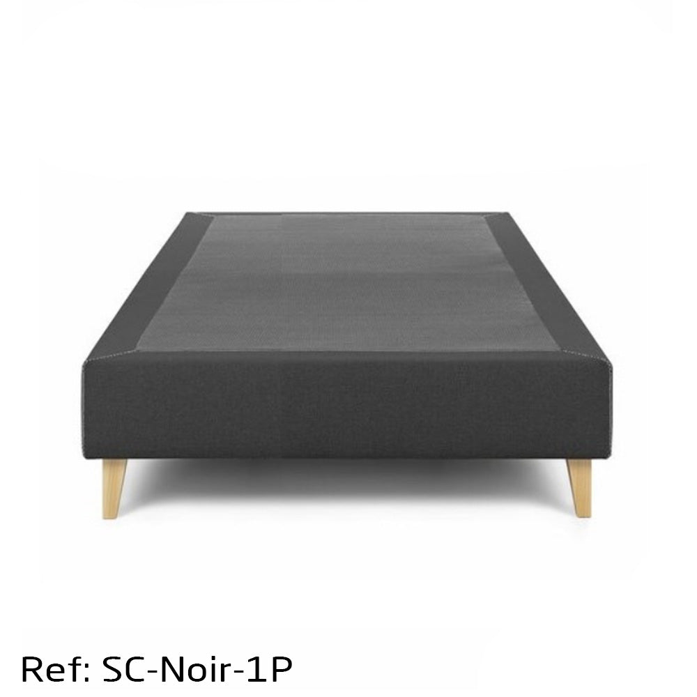 Sommier Capitonné Une Place Noir Tissu Anti-taches